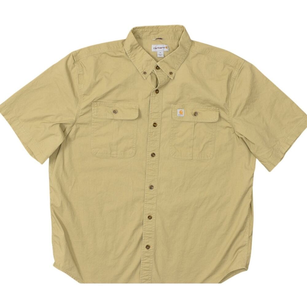 Carhartt Men's Size XL Beige Cotton Blend Short Sleeve Relaxed Button Shirt